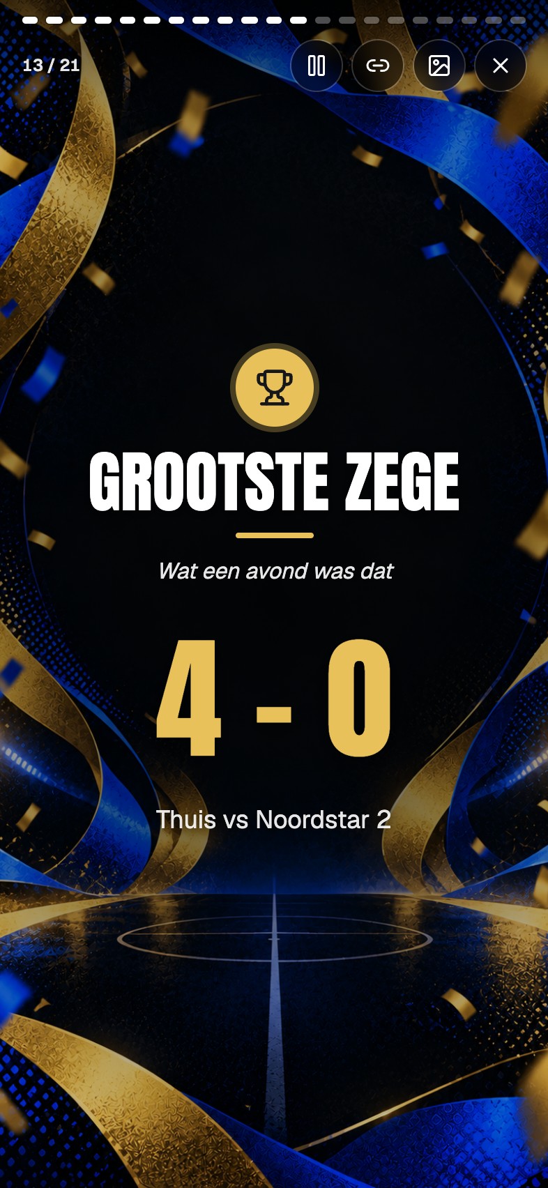 A recap slide with the biggest win of the season